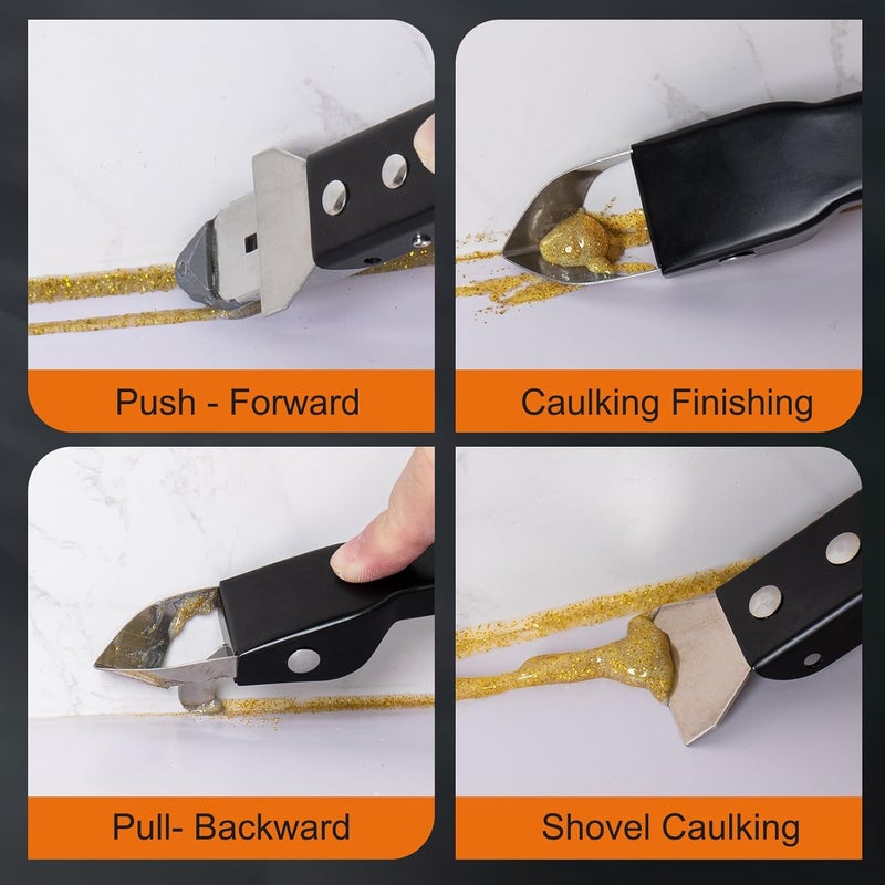 Matework Caulking Tool Kit, Stainless Steel Caulk Remover Tool, 4 in 1 Grout Removal Tool, Sealant Finishing Tool with 5 Silicone Pads, Caulk Removal Tool for Shower Kitchen Bathroom Floor Window Sink, Black - Image 4